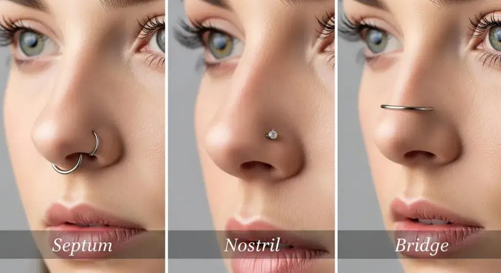 rodzaje kolczyk&oacute;w w nosie nostril septum