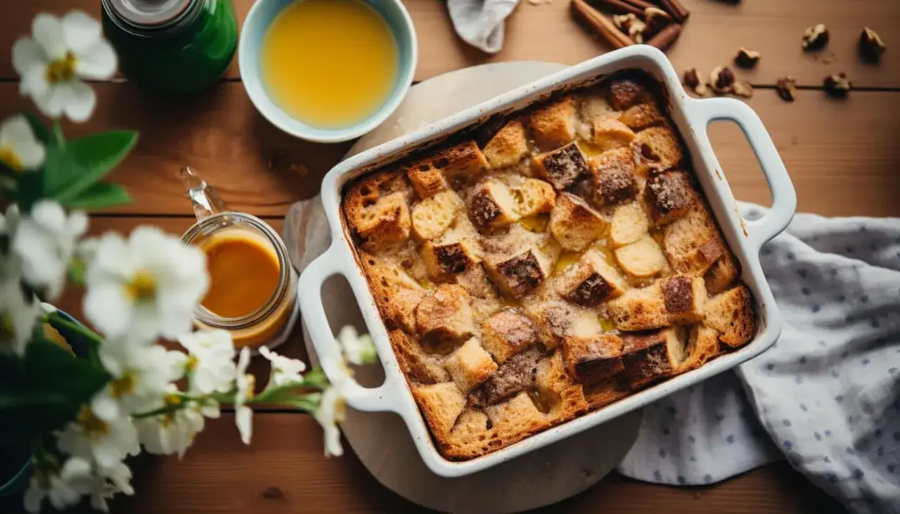 pudding chlebowy z owocami cynamonem