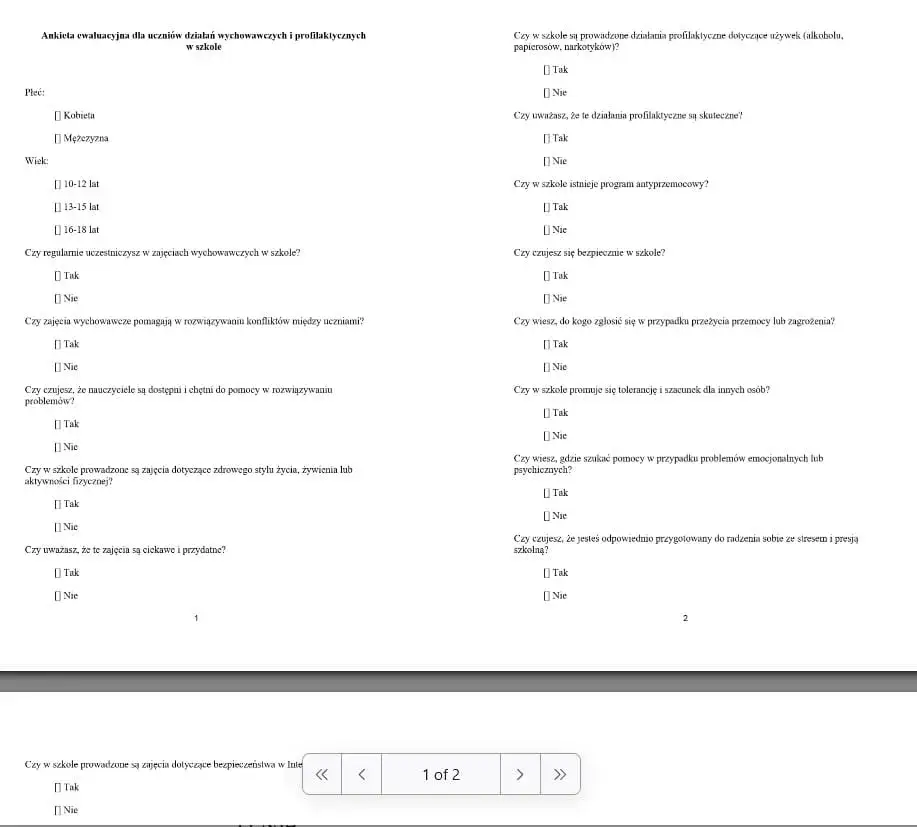 ewaluacja programu edukacyjnego ankieta