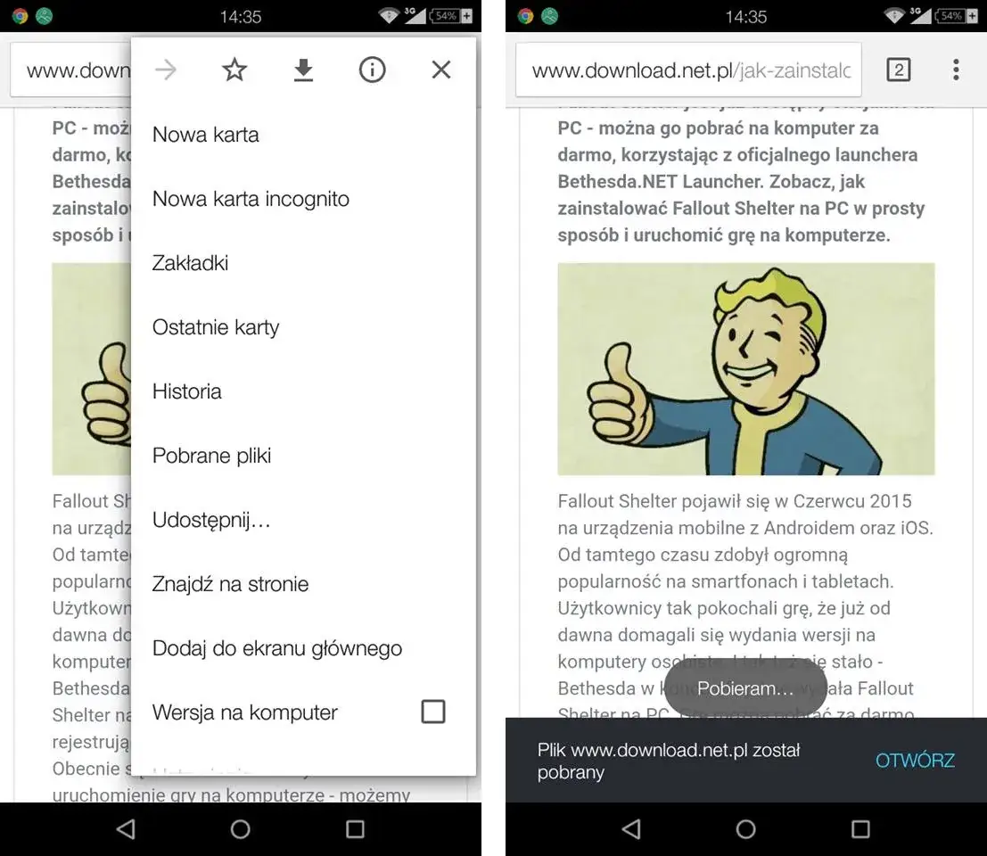 pobieranie strony na telefon android
