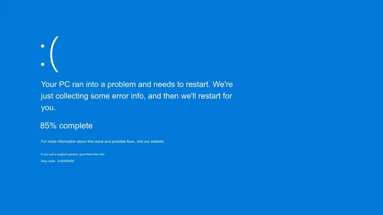 Smutna buźka i komunikat o błędzie na niebieskim ekranie Windows 11: 