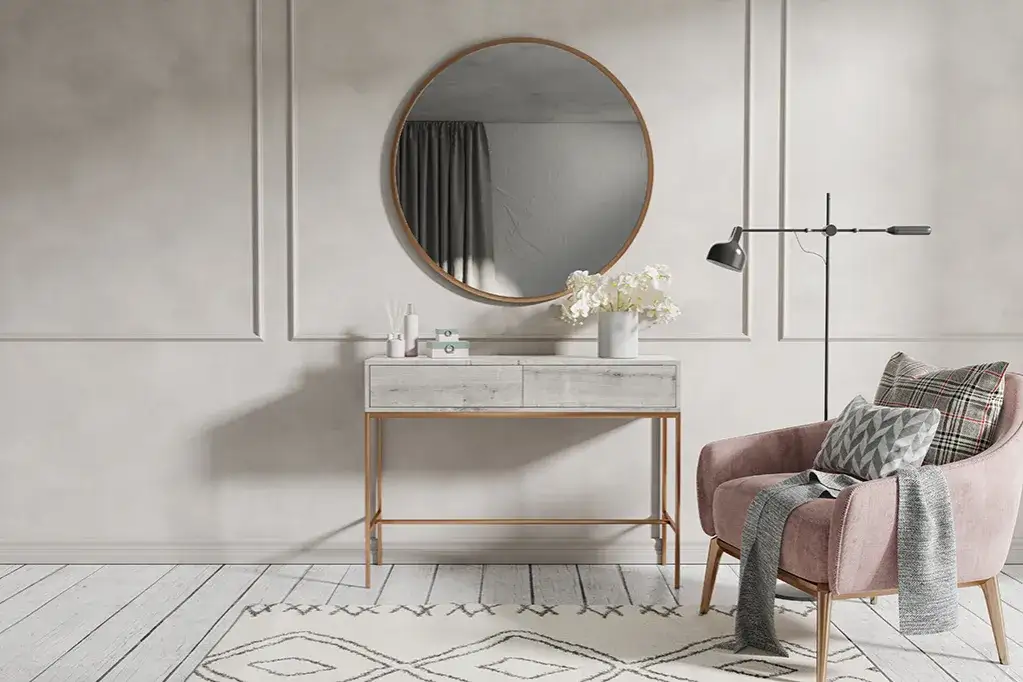 mały przedpokój jasne kolory lustro