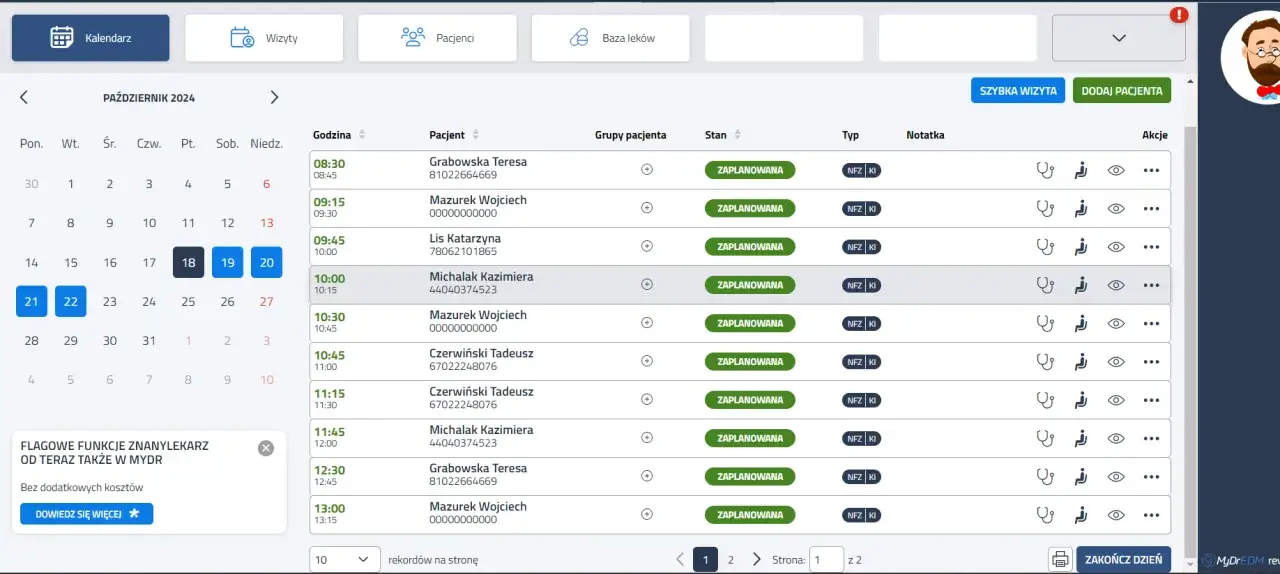 Kalendarz z zaznaczonymi dniami oczekiwania na rehabilitację NFZ