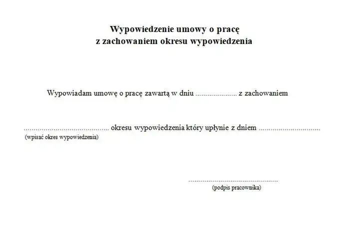 wzór wypowiedzenia umowy o pracę