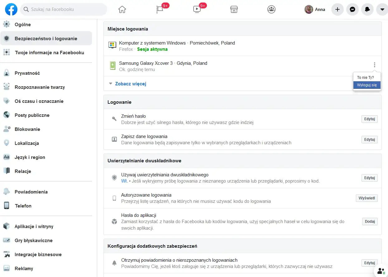 Ustawienia bezpieczeństwa Facebooka: jak włączyć logowanie do facebooka we wbudowanej przeglądarce. Zobacz aktywne sesje i zarządzaj logowaniem.