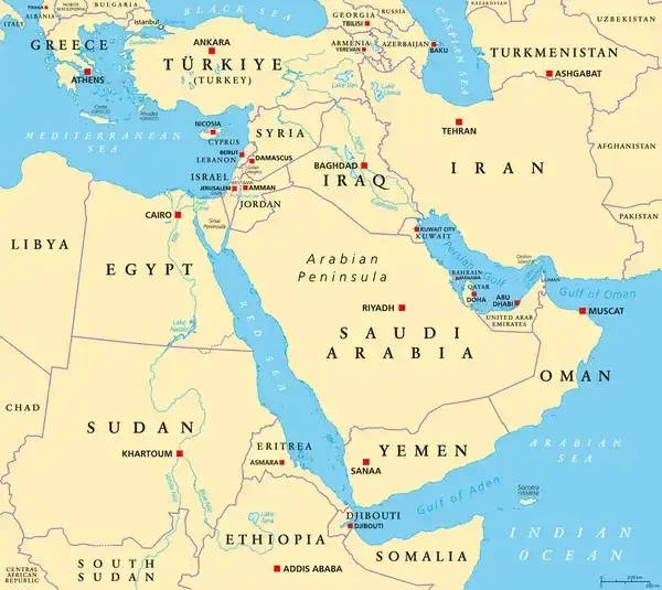 Mapa Jemenu P&oacute;łwysep Arabski granice morza