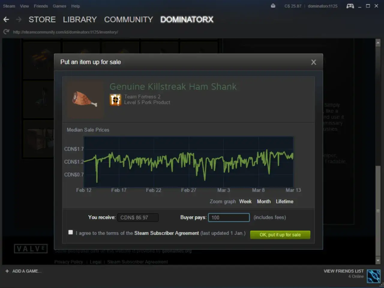 Steam market fee calculation example
