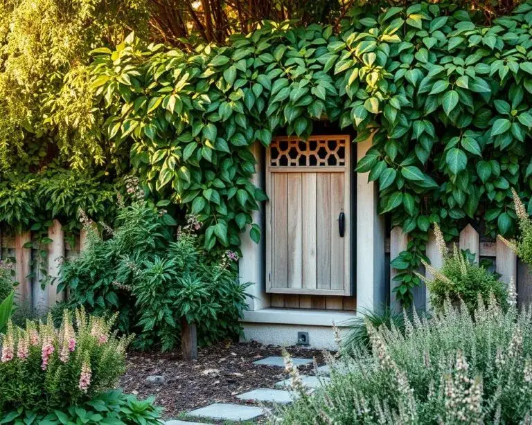 maskowanie skrzynki elektrycznej roślinami iglaki trawy pnącza