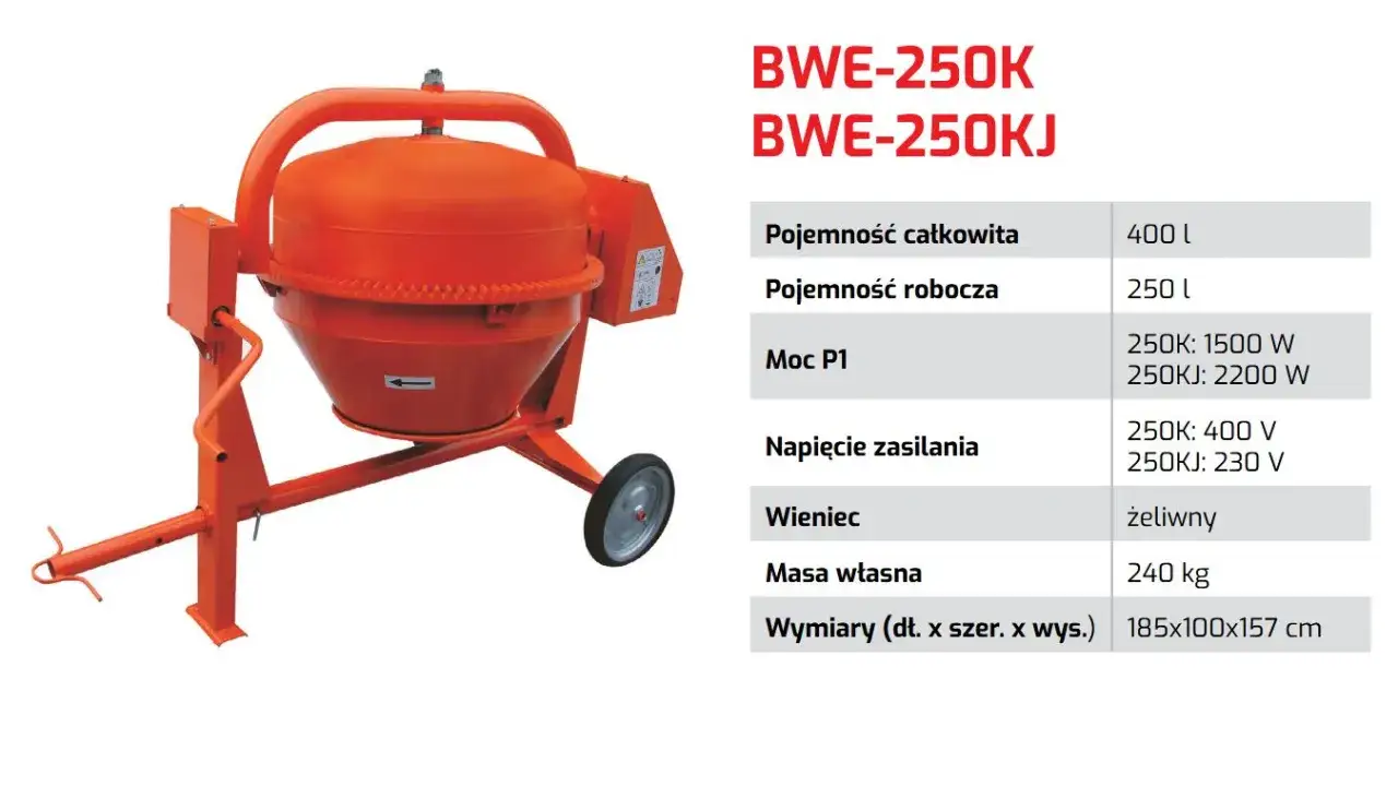 Zdjęcie Ile waży betoniarka 250l? Zaskakujące różnice w wagach modeli