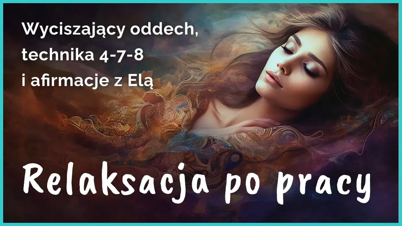 Kobieta z zamkniętymi oczami, otoczona mistycznymi wzorami. Tekst: 