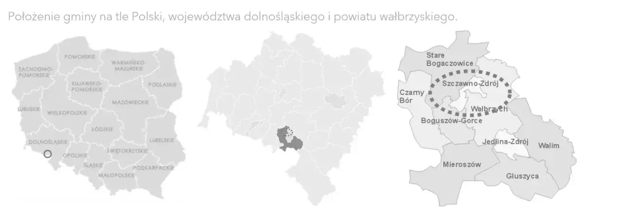 Mapa Polski z zaznaczonym Szczawnem-Zdr&oacute;j, Dolny Śląsk