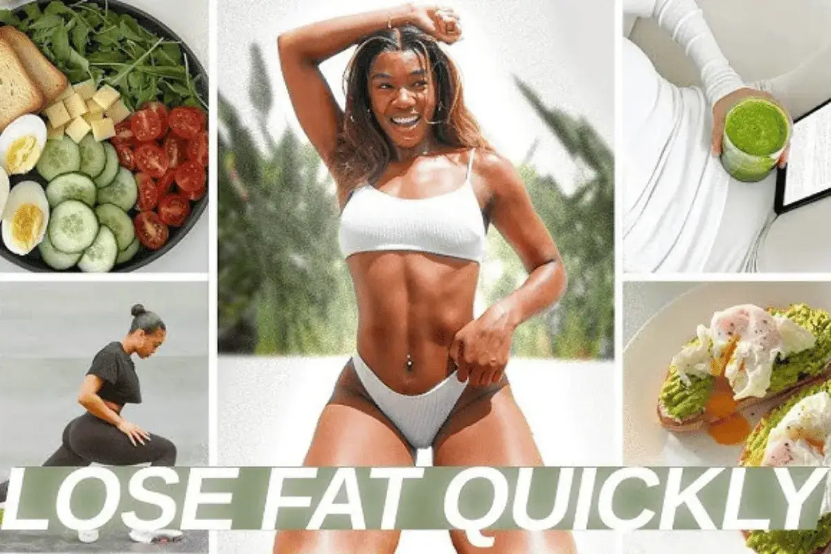 Kobieta w bikini, zdrowe jedzenie i ćwiczenia to klucz do tego, jak się pozbyć tłuszczu trzewnego. Szybka utrata wagi.