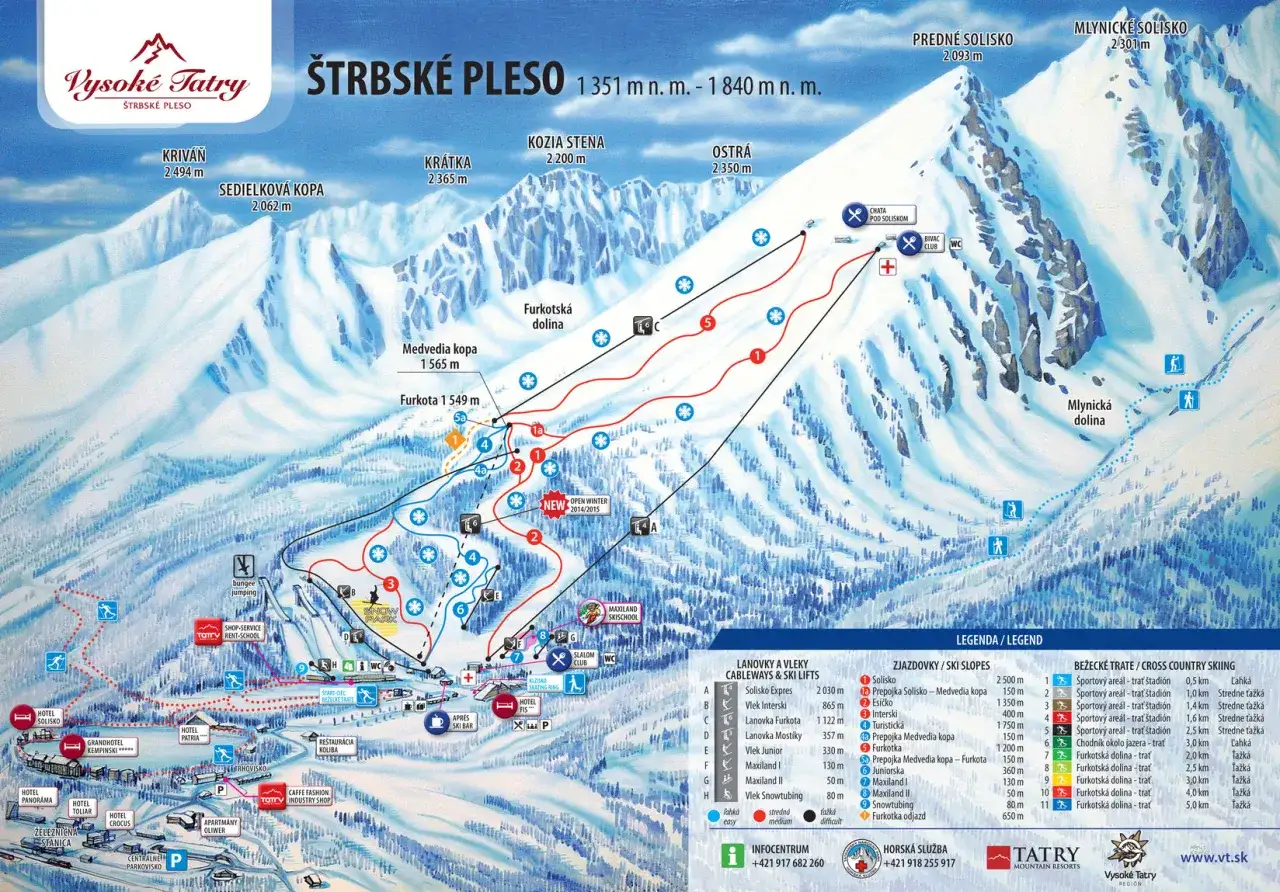 Štrbské Pleso snowpark mapa