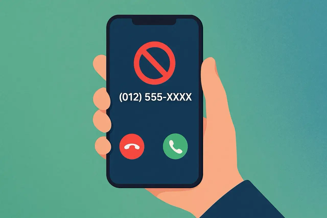 Smartfon z ikoną blokowania połączeń lub filtrowania spamu