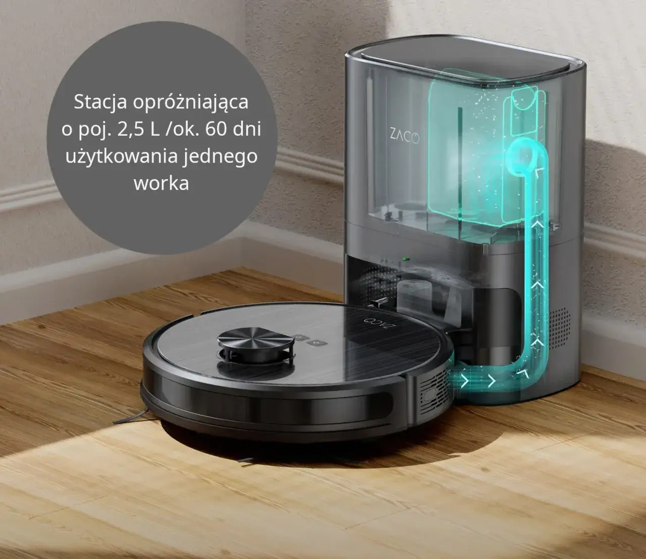 robot sprzątający z mopem i stacją opróżniającą