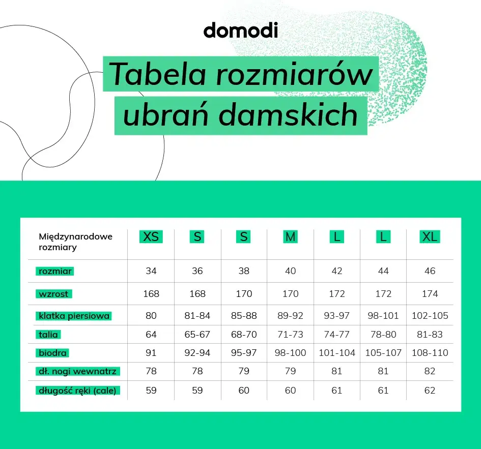 tabela rozmiar&oacute;w damskich XXS