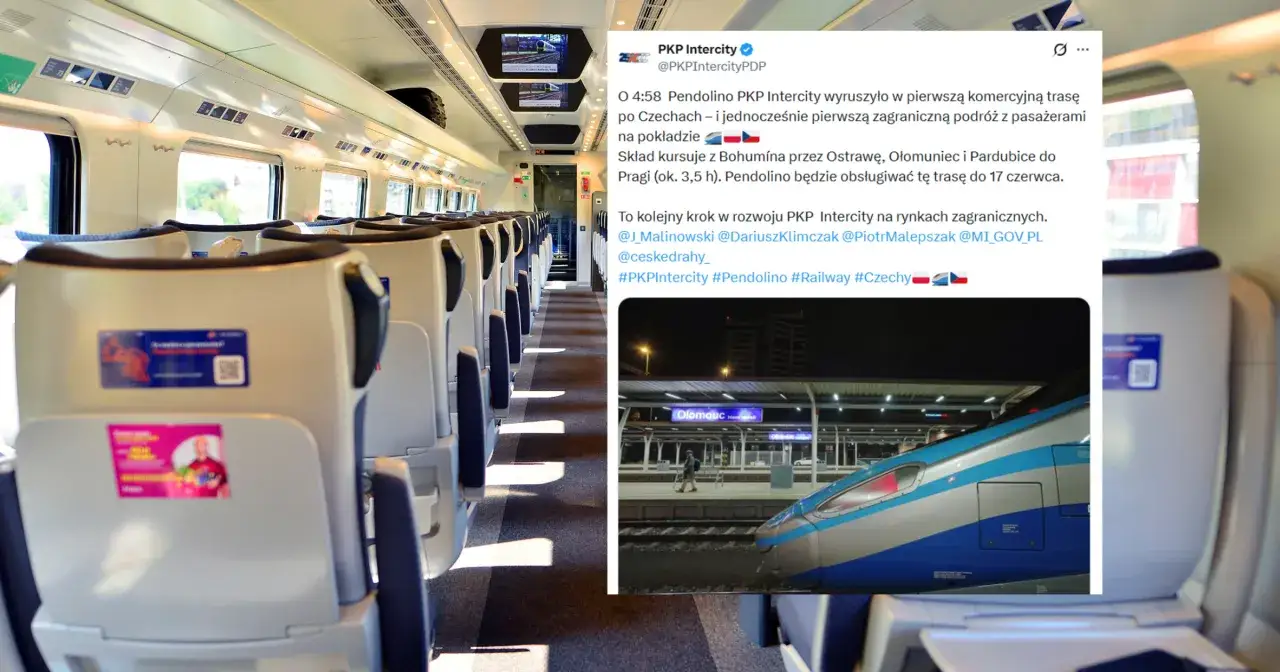 Wnętrze Pendolino PKP Intercity. Pociąg obsługuje trasę do Krakowa, a jego podróż do Czech trwa ok. 3,5 h.