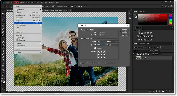 Ramka w Photoshopie Canvas Size krok po kroku