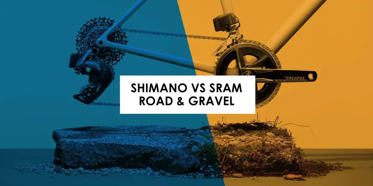 Porównanie napędów SRAM vs Shimano do rowerów szosowych i gravelowych. Widok na przerzutkę i korbę.