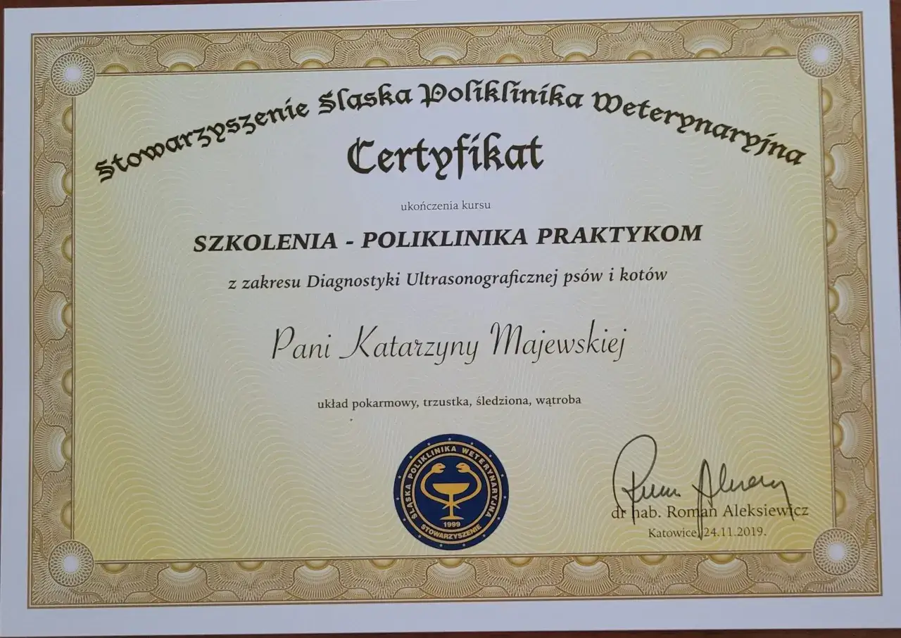 dyplom ukończenia specjalizacji weterynaryjnej