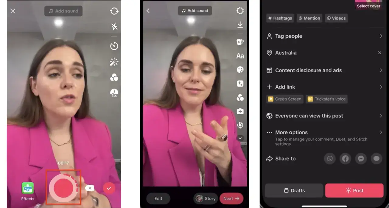 interfejs tiktok tworzenie wideo ze zdjęć