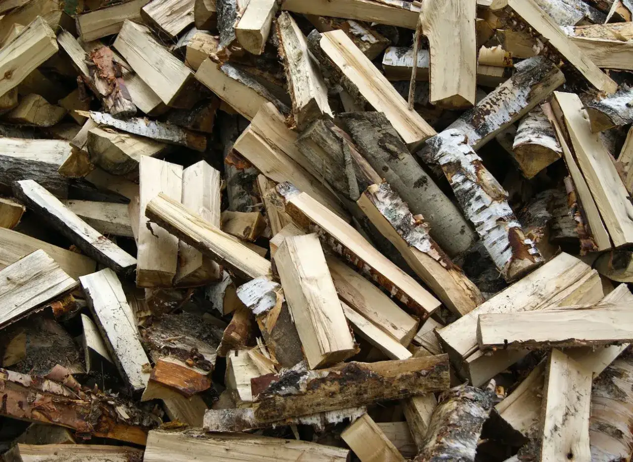 Stos drewna, gotowy na zimowe wieczory. Ta osika do kominka zapewni ciepło i przytulną atmosferę.