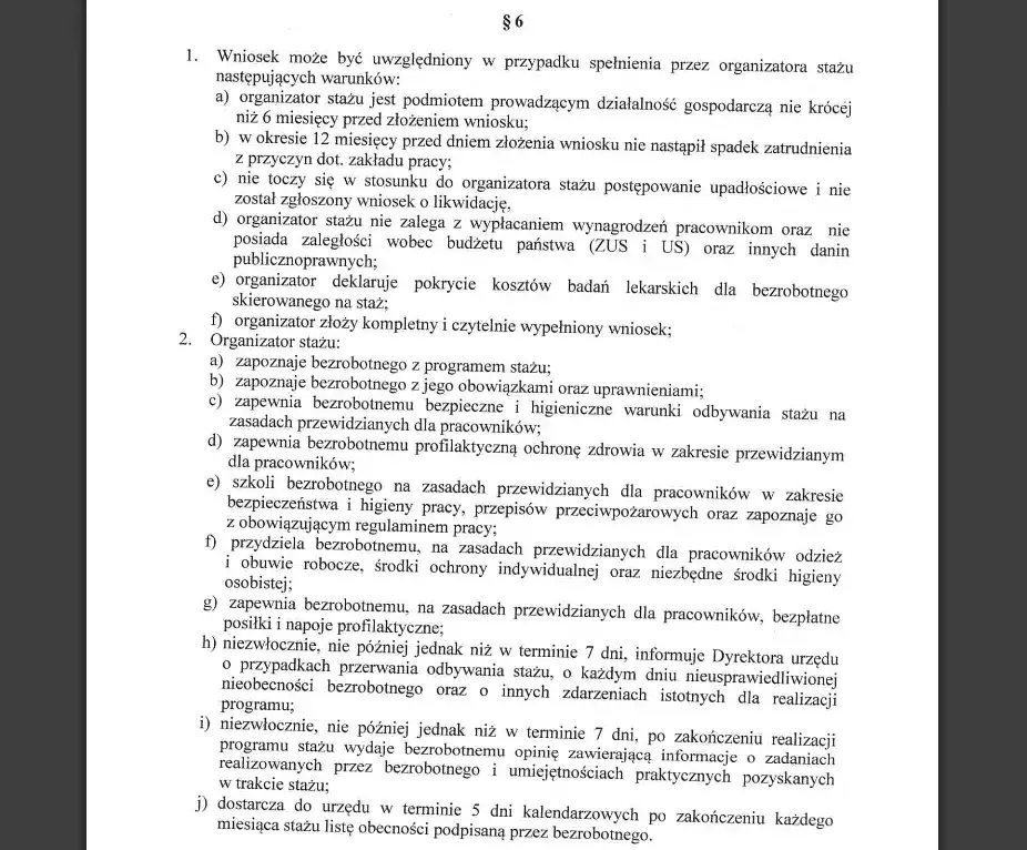 Staż z urzędu pracy dokumenty
