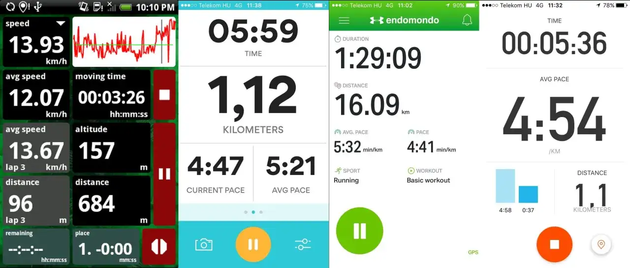 Aplikacja do biegania darmowa pokazuje statystyki: dystans 1,12 km, czas 05:59, tempo 4:47 min/km.