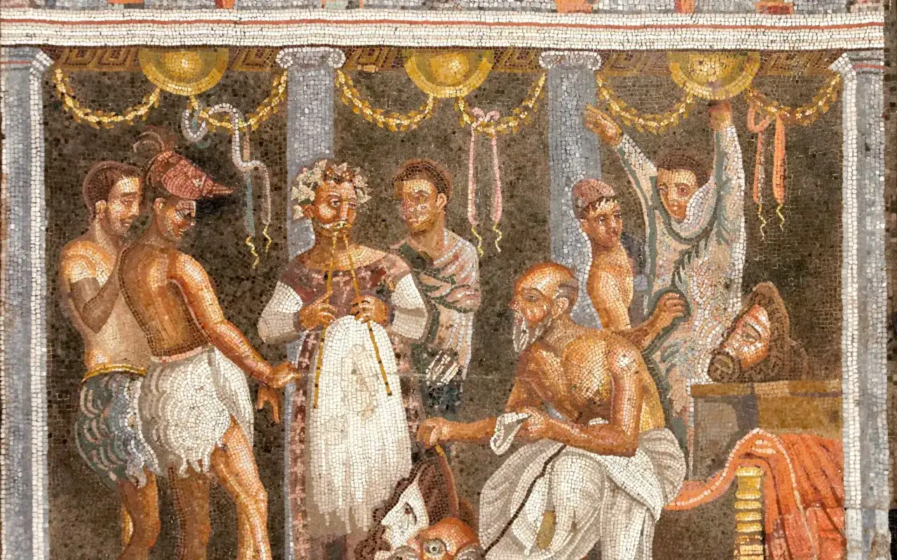 Starożytna mozaika ukazuje scenę, która odzwierciedla, jak literatura antyczna przedstawia tragizm ludzkiego losu.