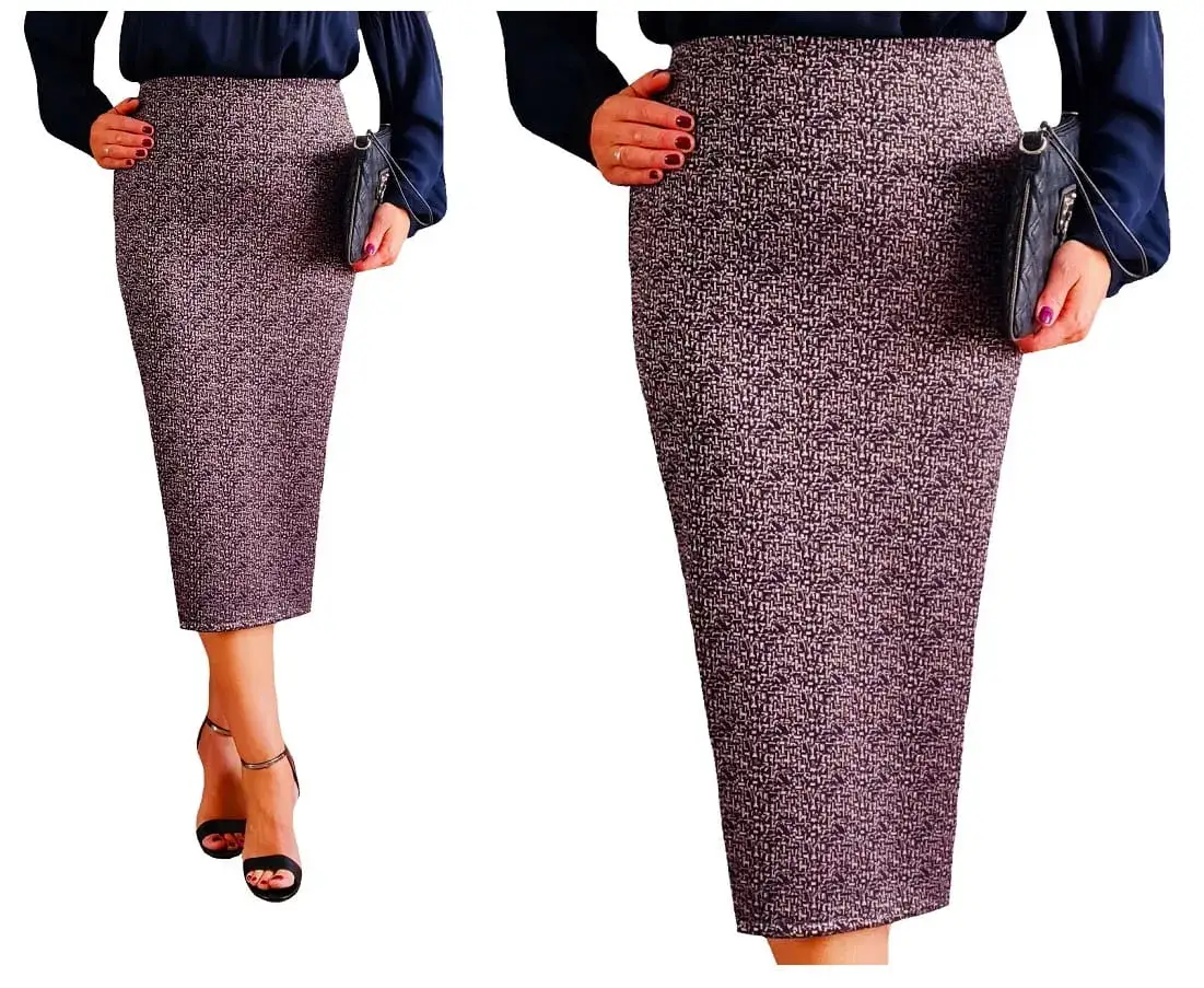 porównanie materiałów na spódnice plus size gładki lejący vs sztywny z dużym wzorem