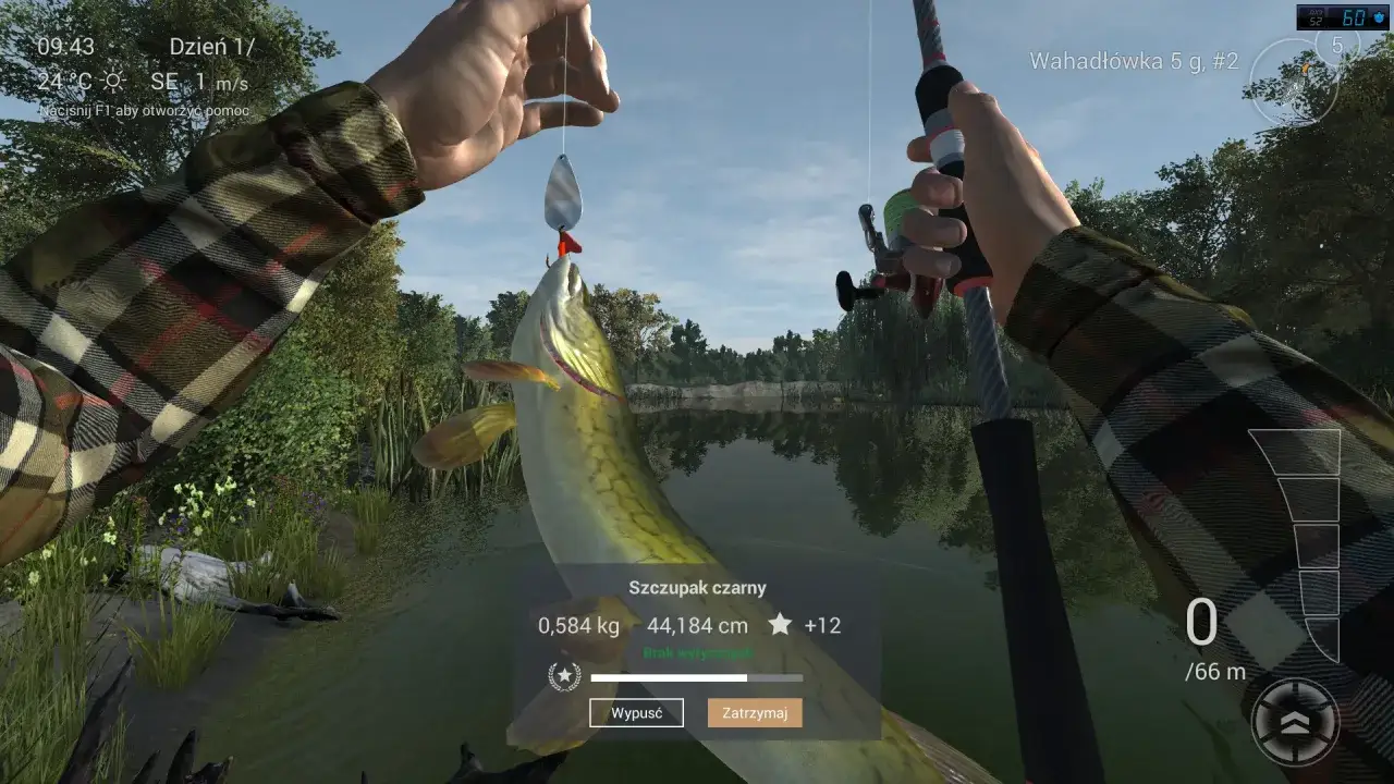 W grze Fishing Planet jak łowić na spinning? Właśnie złowiłeś szczupaka czarnego na wahadłówkę 5g, #2.