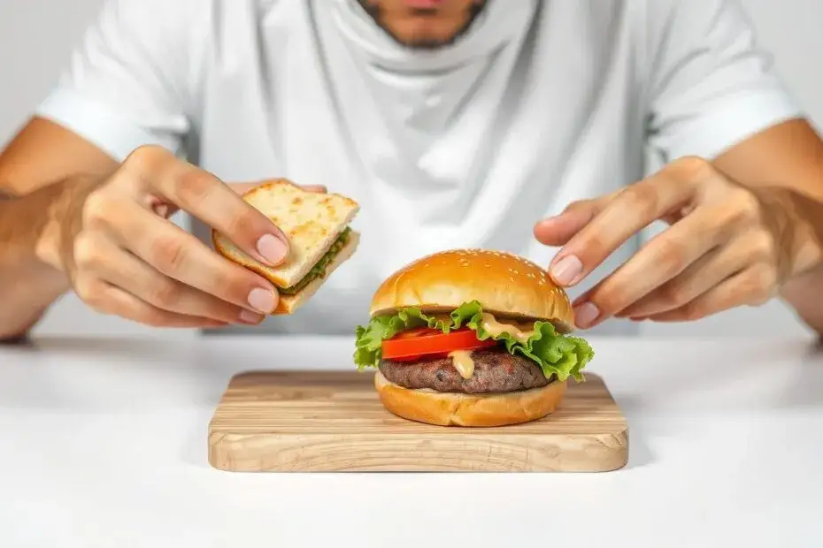 przygotowanie burgera do jedzenia, ściskanie burgera