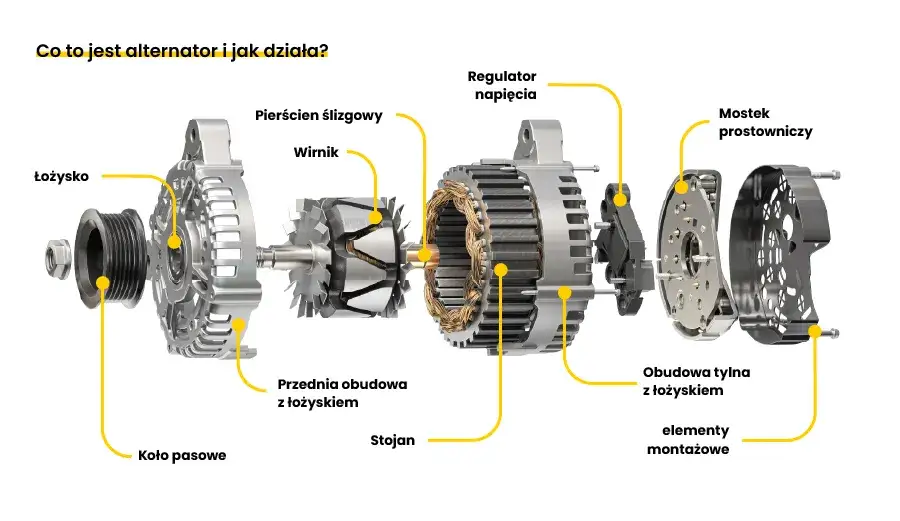 schemat budowy alternatora samochodowego