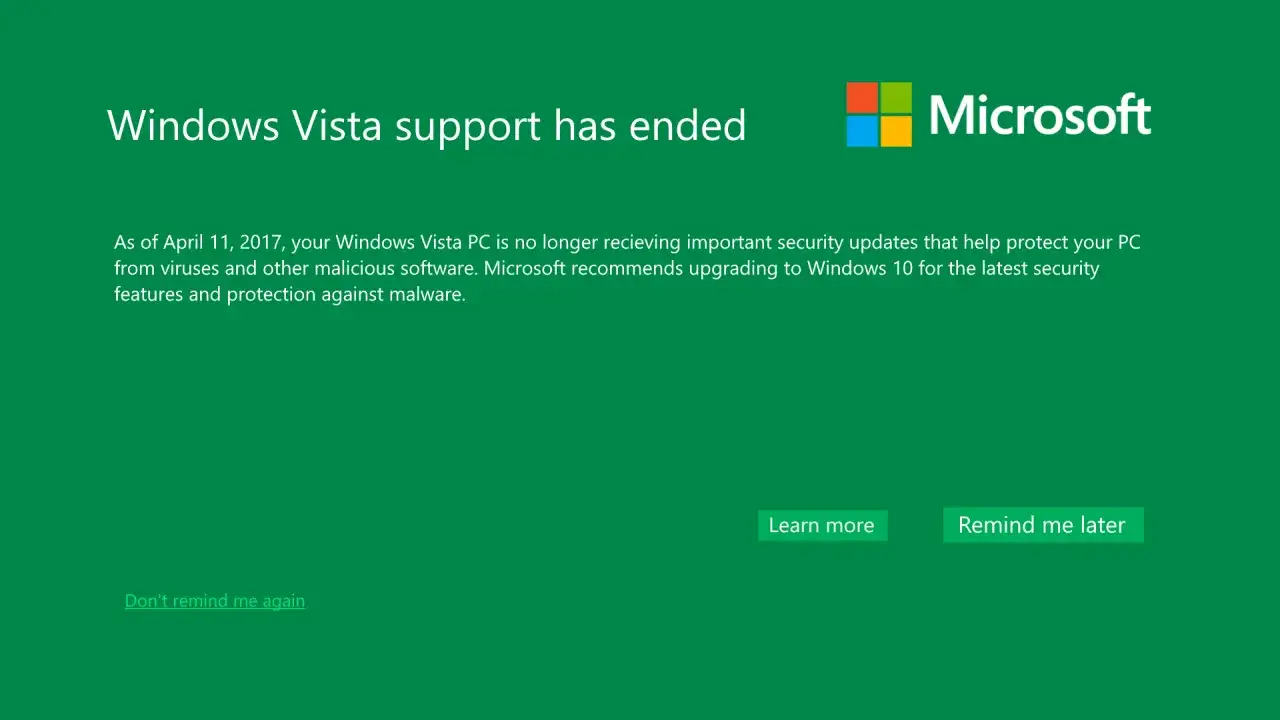 Windows Vista koniec wsparcia zagrożenia bezpieczeństwa