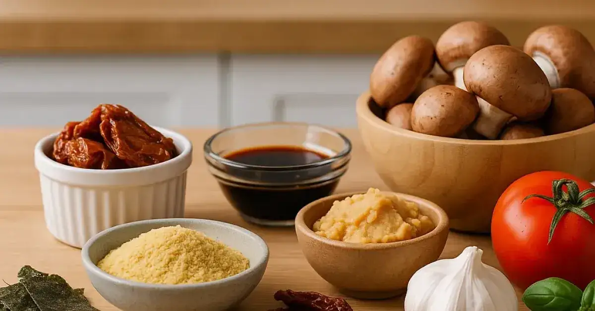 składniki umami, sos sojowy, płatki drożdżowe, pasta miso