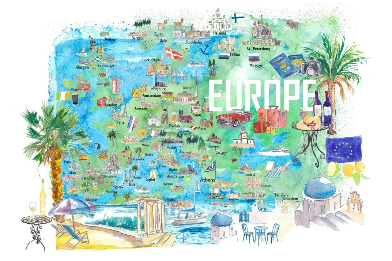 Mapa podr&oacute;ży literackich bohater&oacute;w Europa