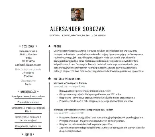 przykłady różnych formatów CV