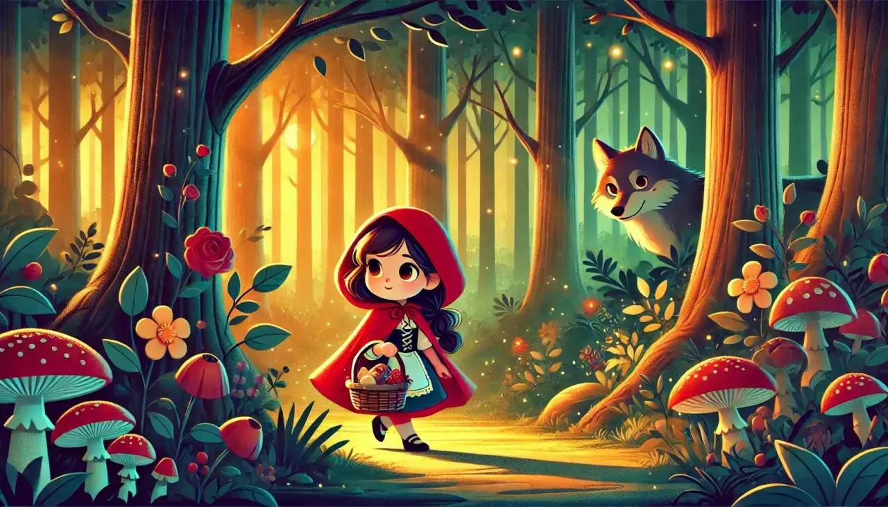 Czerwony Kapturek w lesie, a za drzewem czai się wilk. Kto jest autorem książki Czerwony Kapturek? To pytanie zadaje sobie wielu.