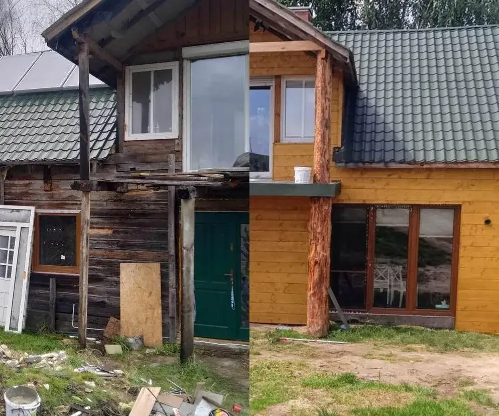 czyszczenie elewacji drewnianej przed i po
