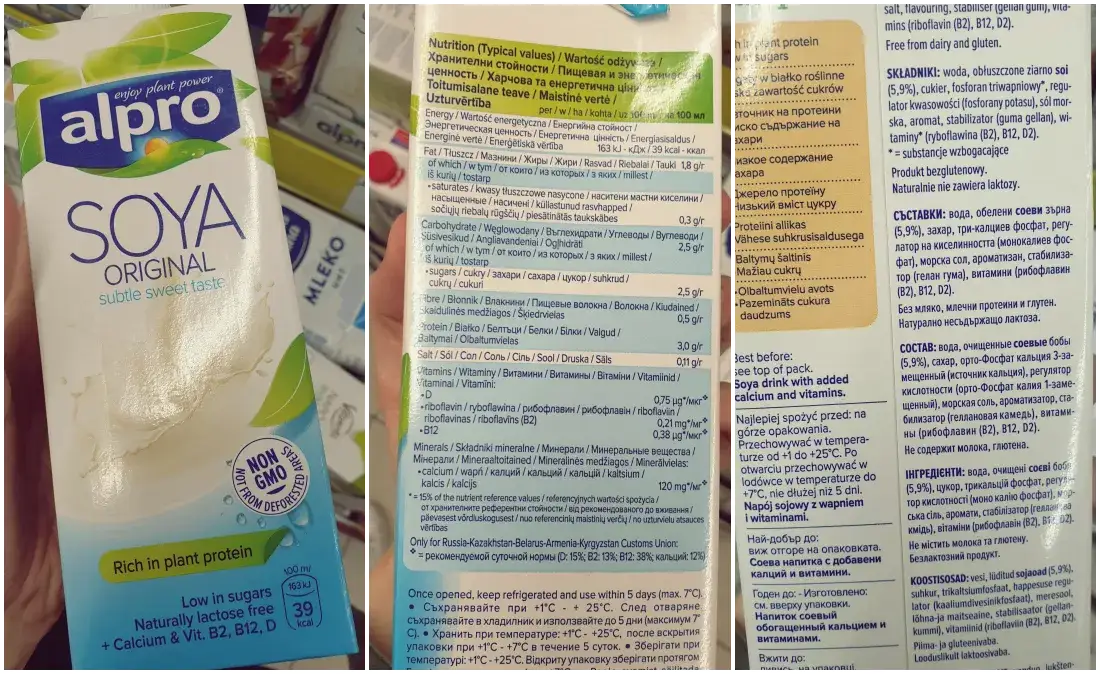 etykieta napoju roślinnego skład