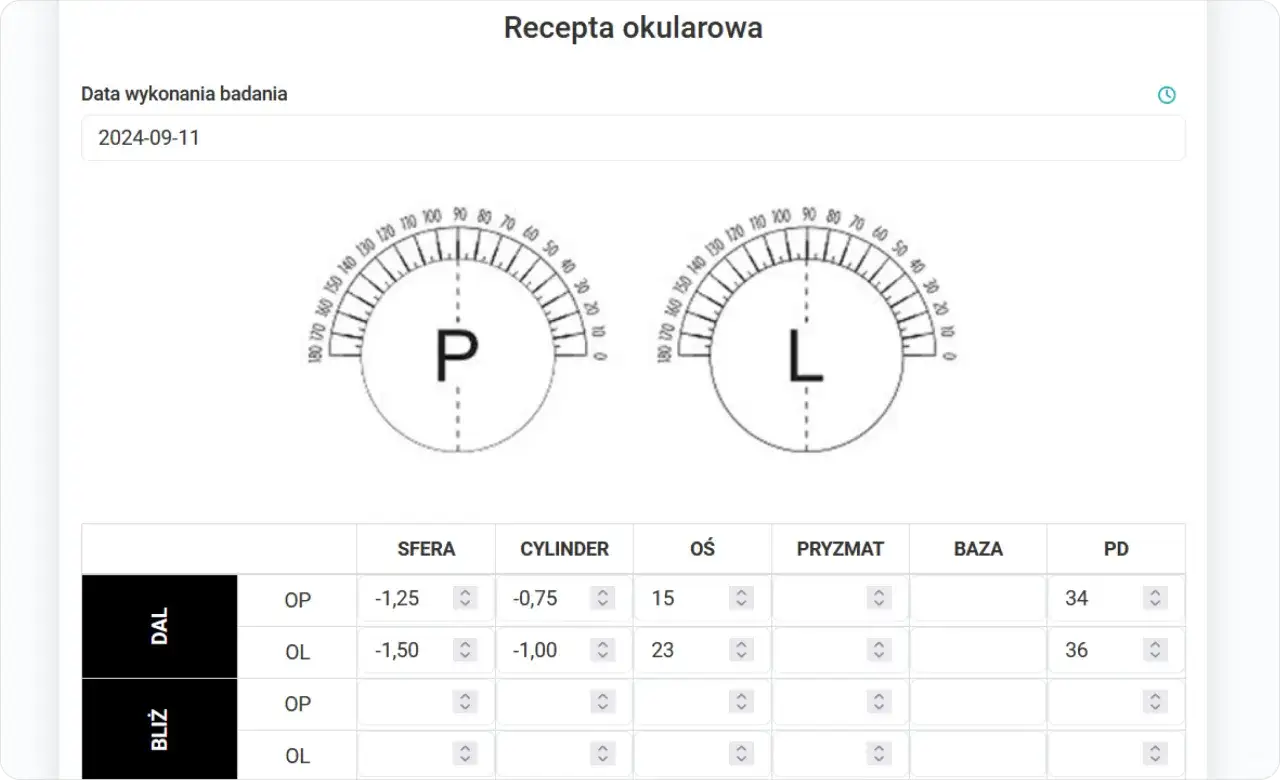 recepta na okulary wzór