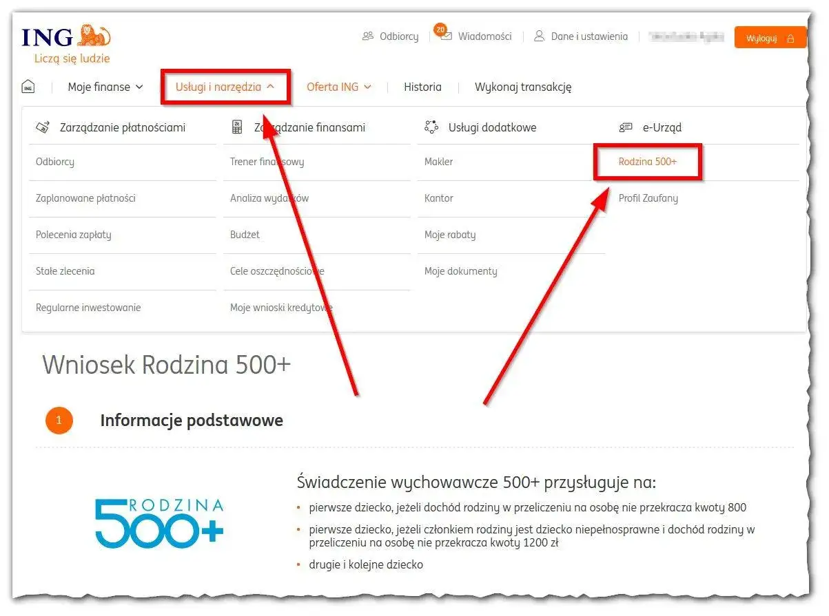 Składanie wniosku o 800 plus online