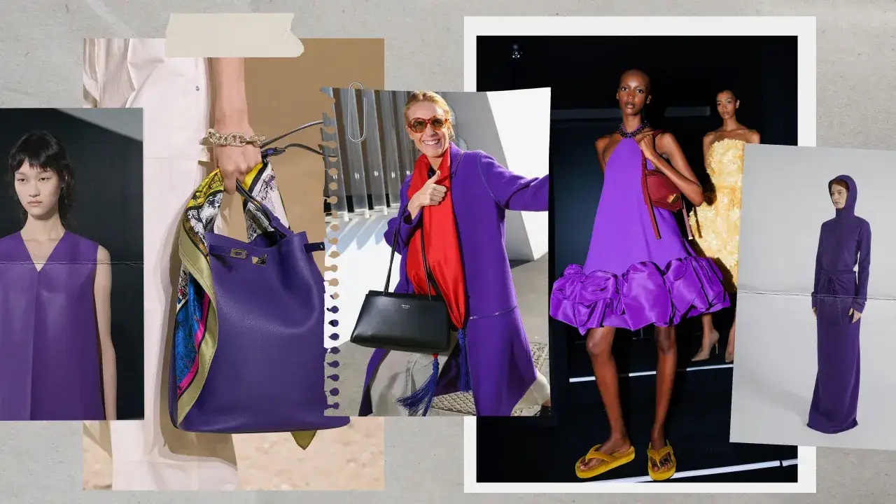 Kolekcja inspirujących stylizacji z fioletem: od eleganckich sukienek i płaszczy po modne torebki i akcesoria.
