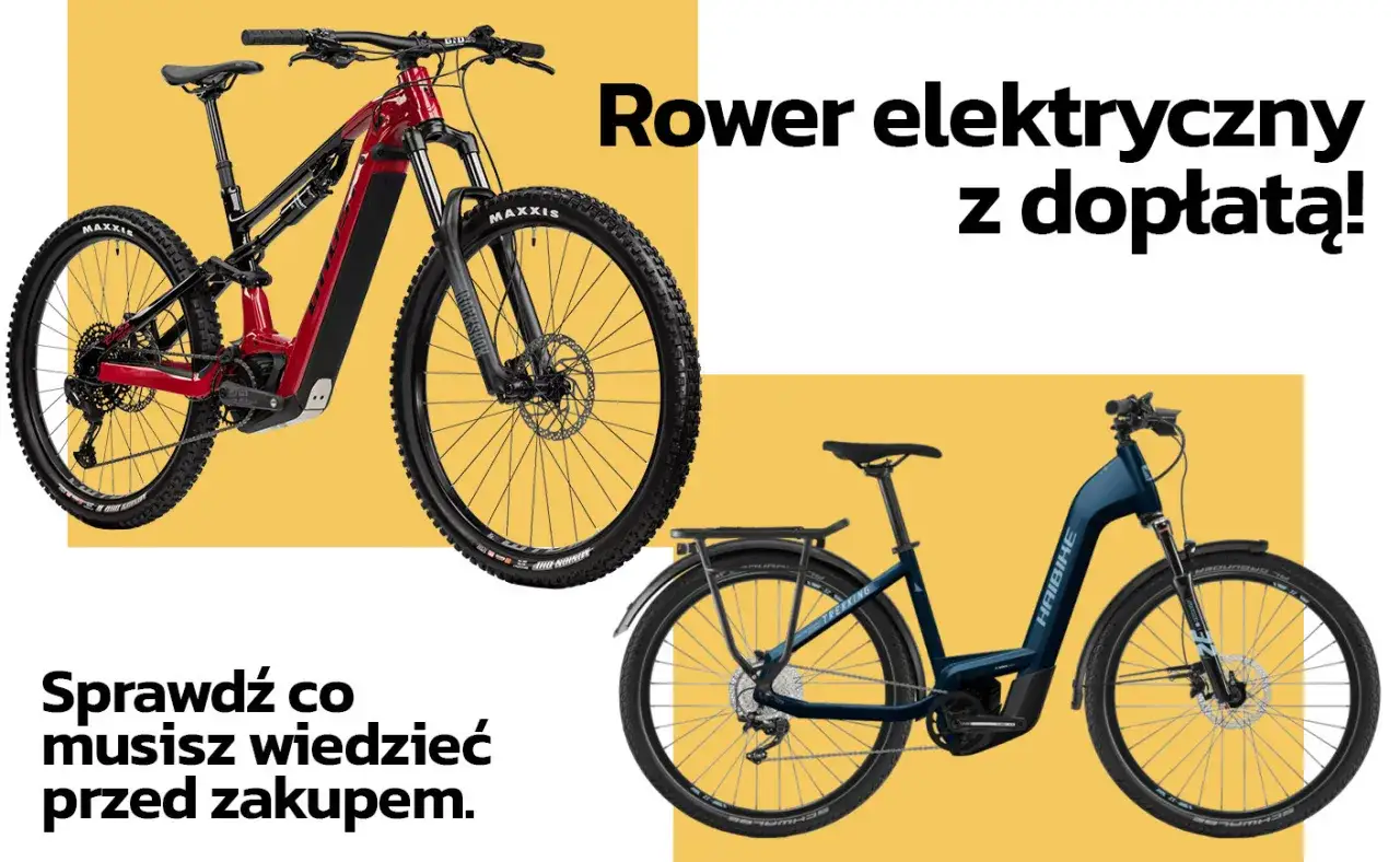 Dwa rowery elektryczne, jeden czerwony górski, drugi granatowy miejski. Odkryj najszybsze rowery elektryczne i dowiedz się, co musisz wiedzieć przed zakupem.