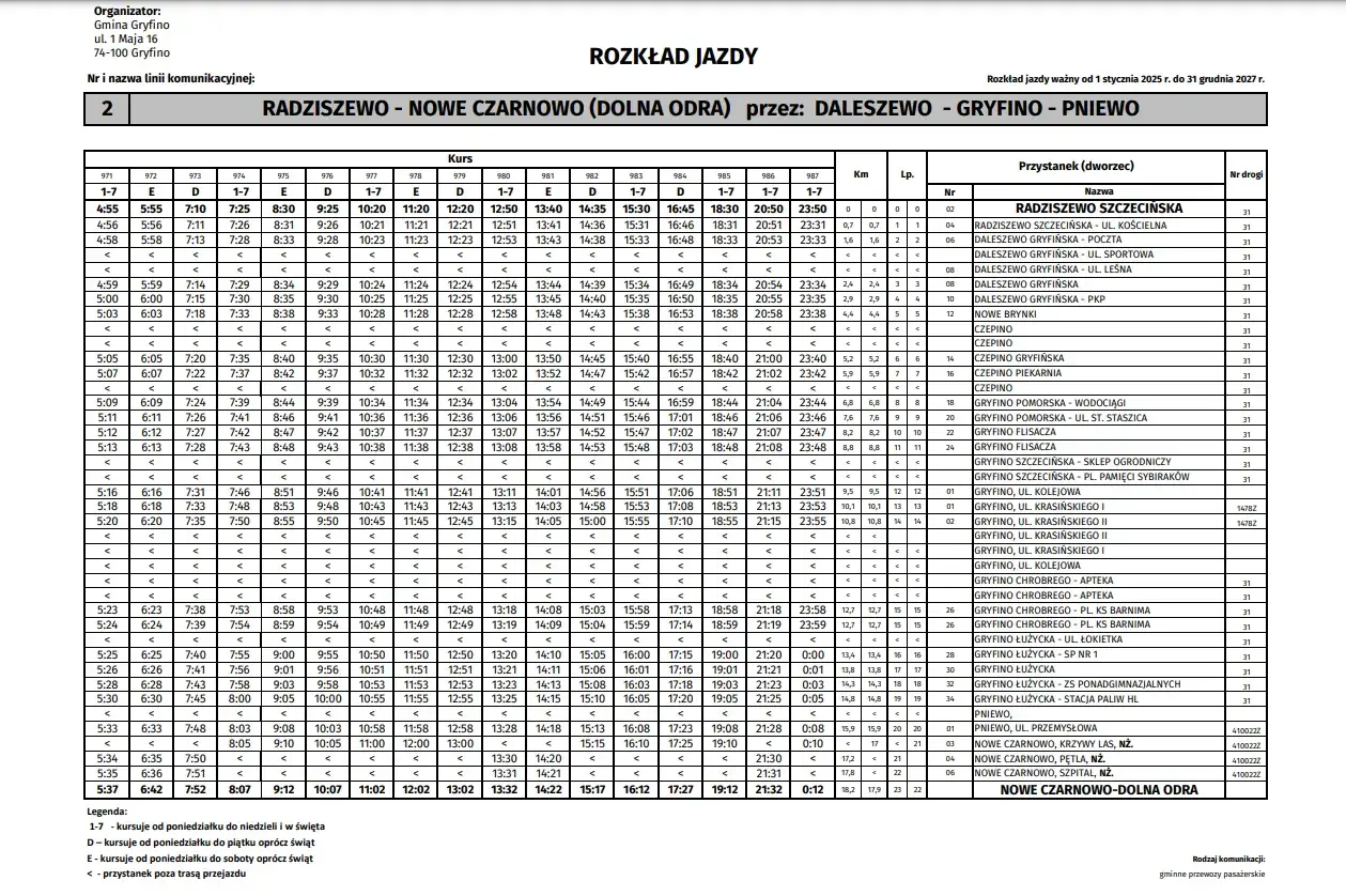 mapa linii autobusowych Gryfino