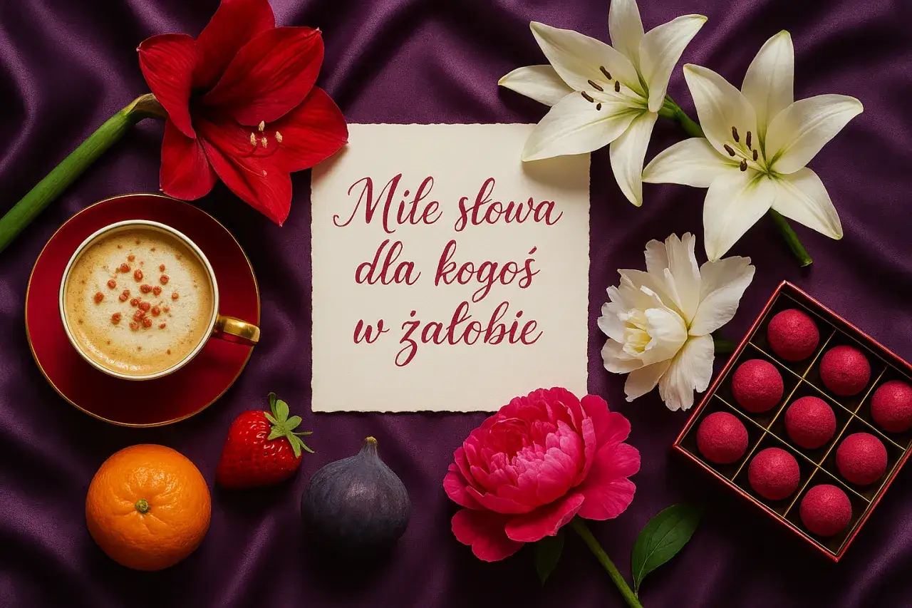 Miłe słowa dla kogoś w żałobie. Kwiaty, kawa, owoce i czekoladki.