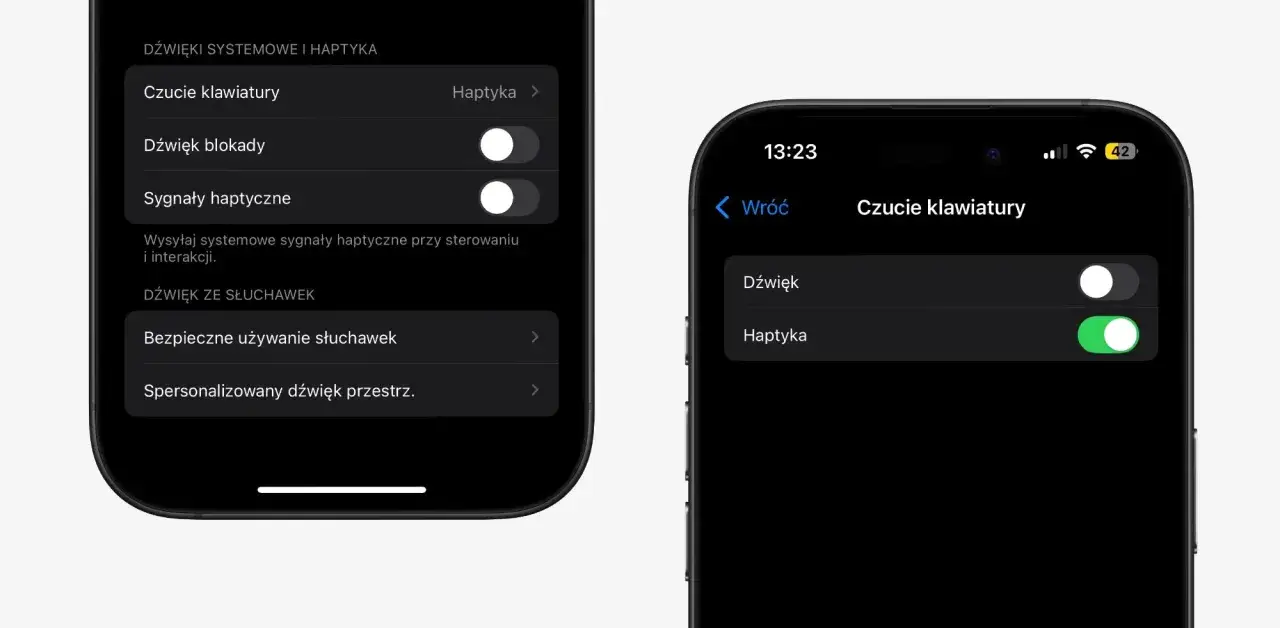 iPhone ustawienia dźwięki i haptyka czucie klawiatury
