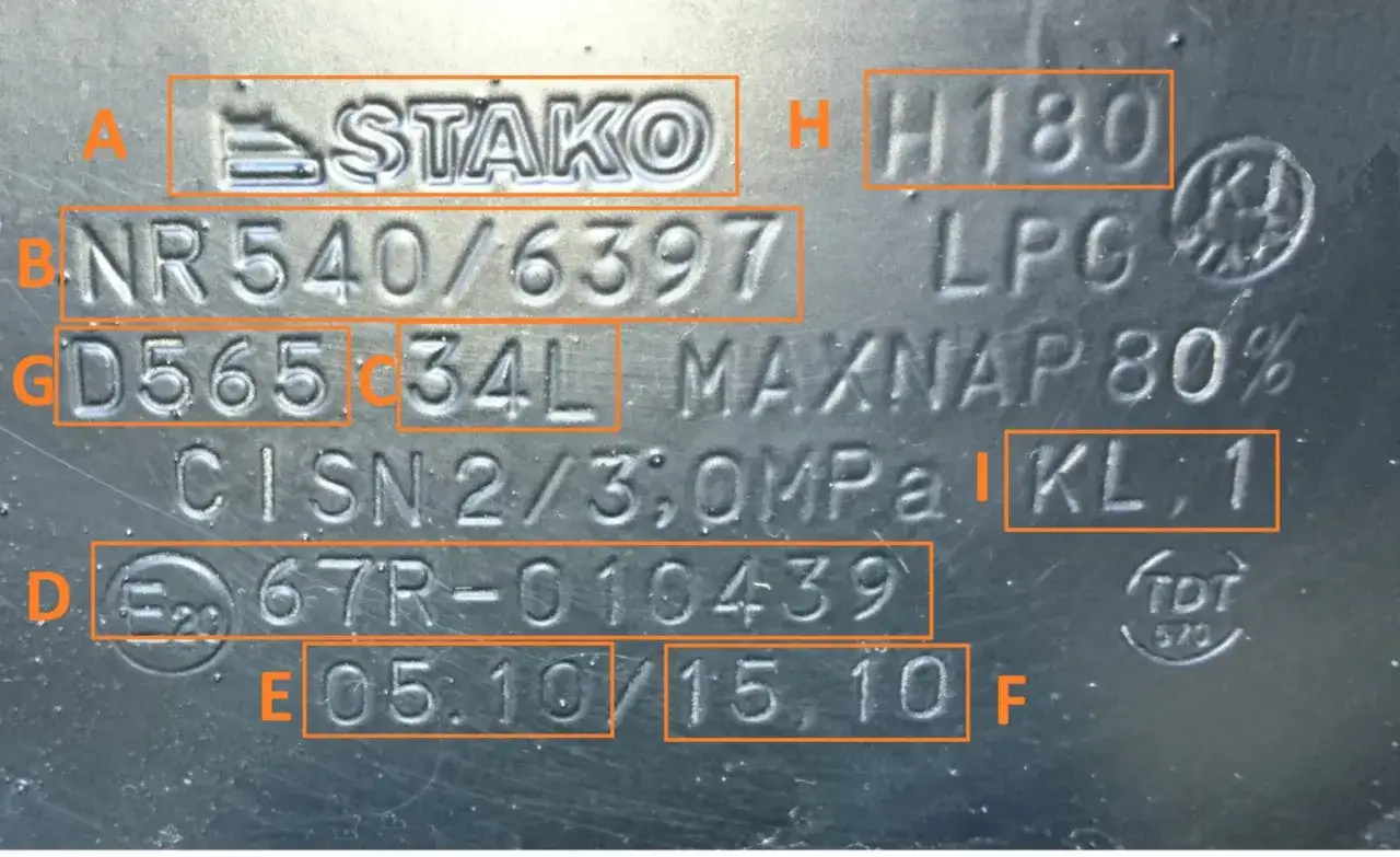 tabliczka znamionowa butli lpg homologacja 67R