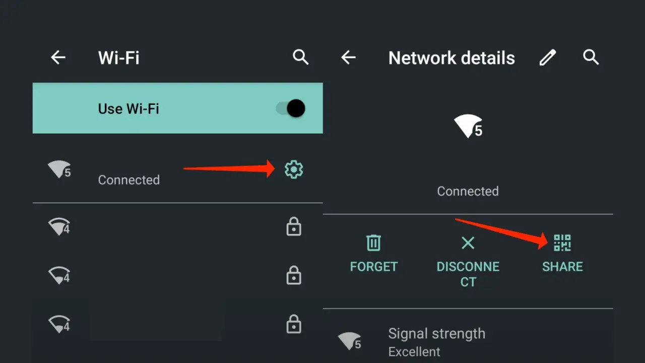 Ustawienia Wi-Fi w telefonie. Ikona udostępniania sieci, klucz zabezpieczeń sieciowych w telefonie.