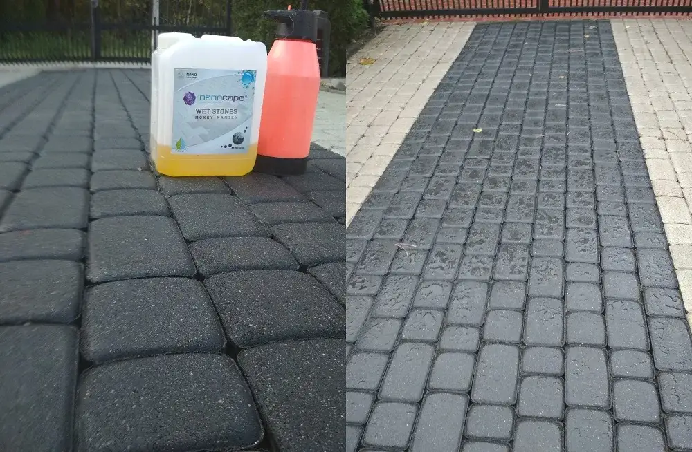kostka brukowa przed i po impregnacji efekt mokrej kostki